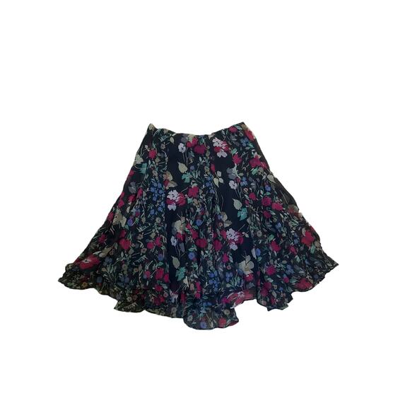 Vintage Women 6 LAUREN by Ralph Lauren Georgette Black Floral Printed Skirt - Picture 5 of 5